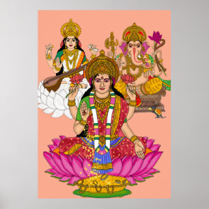 Poster Cartaz de Lakshmi Saraswati Ganesha