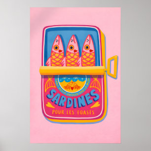 Poster Cartaz de Lata de Sardinha, Arte de Cozinha Retro