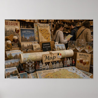 Poster Cartaz de Lembrança do Mercado de Souvenirs Belga