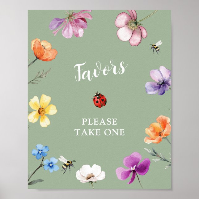 Poster Cartaz de Lembrancinhas para Chá de Bebê Wildflowe (Frente)