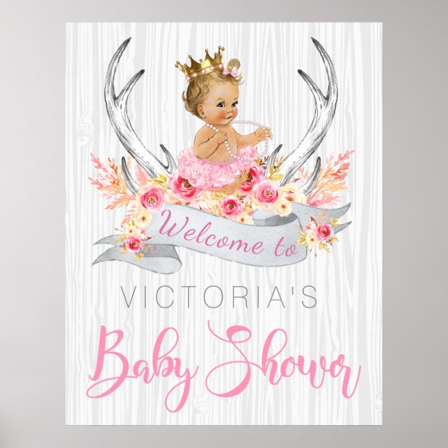 Poster Cartaz de Letreiro de Chá de Bebê Princesa Boho (Frente)