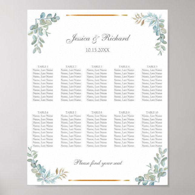 Poster Cartaz de Letreiro de Gráfico de Assentos de 10 Me (Frente)