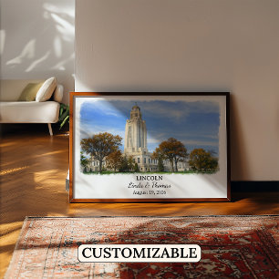 Poster Cartaz de Lincoln Nebraska, Aquarela, Personalizad