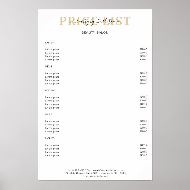 Poster Cartaz de Lista de Preços Branco Moderno (Frente)