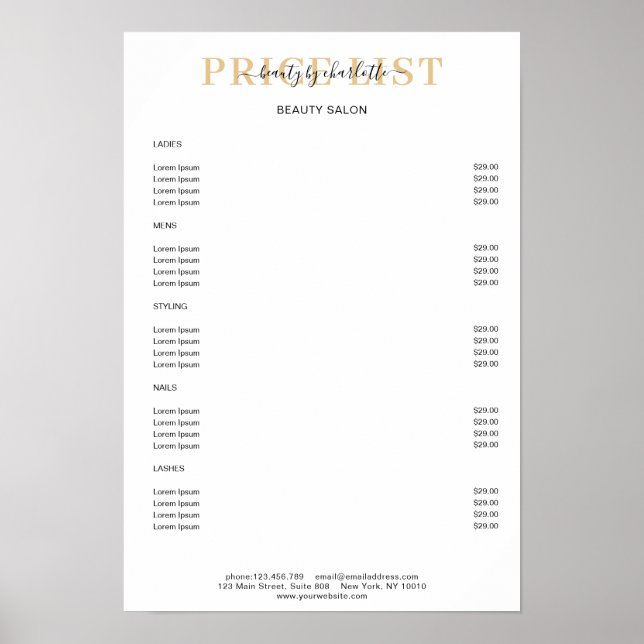 Poster Cartaz de Lista de Preços Branco Moderno (Frente)
