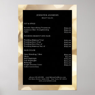 Poster Cartaz de lista de preços com efeito Bokeh dourado