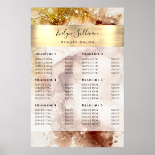 Poster cartaz de lista de preços de aquarela com brilho d
