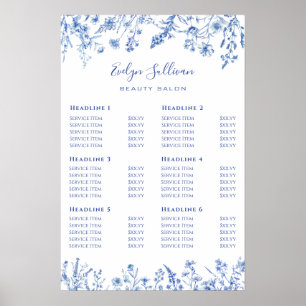 Poster cartaz de lista de preços de flores silvestres azu