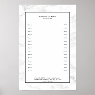 Poster Cartaz de Lista de Preços de Mármore Branco Elegan