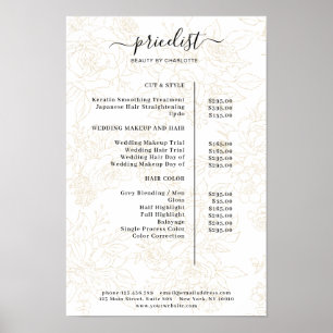Poster Cartaz de Lista de Preços de Padrão Floral
