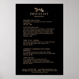 Poster Cartaz de Lista de Preços de Salão Botânico Preto