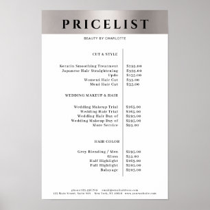 Poster Cartaz de Lista de Preços de Salão de Simples Prat