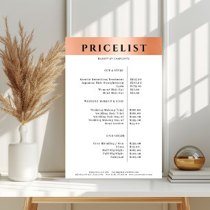 Poster Cartaz de Lista de Preços de Salão Laranja Simples