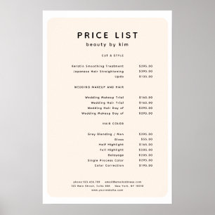 Poster Cartaz de Lista de Preços de Salão Moderno e Tendê