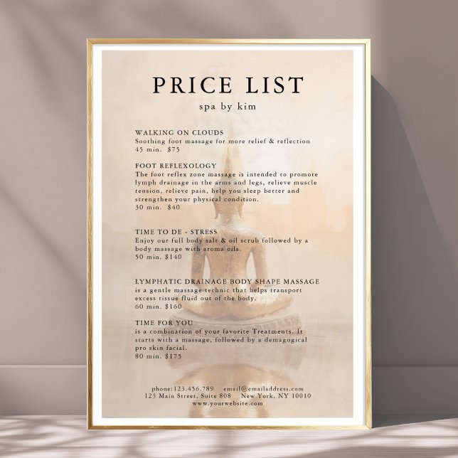 Poster Cartaz de Lista de Preços do Golden Buddha Salon (Custom Golden Buddha Salon Price List Poster - Print & Instant Download)