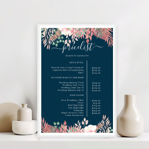 Poster Cartaz de Lista de Preços do Salão Boho Greenery