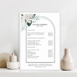 Poster Cartaz de Lista de Preços do Salão de Flores Branc