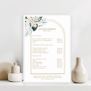 Poster Cartaz de Lista de Preços do Salão de Flores Branc