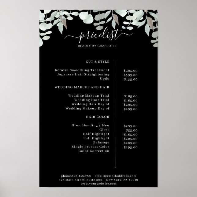Poster Cartaz de Lista de Preços do Salão de Verduras (Frente)