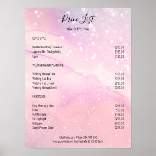 Poster Cartaz de Lista de Preços do Salão Pink Glitter