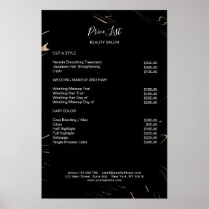 Poster Cartaz de Lista de Preços em Mármore Preto Dourado