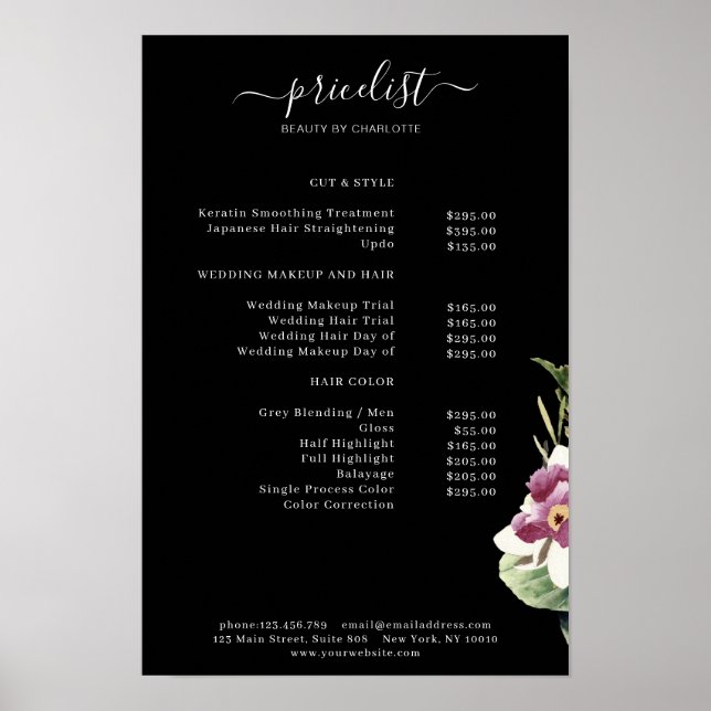 Poster Cartaz de Lista de Preços Floral (Frente)