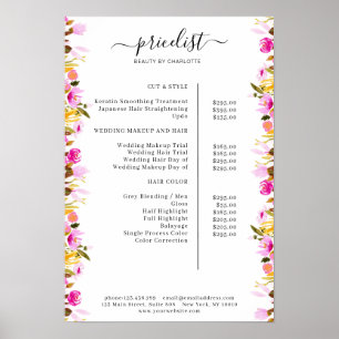 Poster Cartaz de Lista de Preços Floral