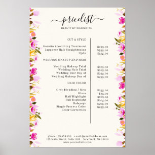 Poster Cartaz de Lista de Preços Floral