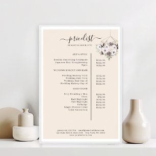 Poster Cartaz de lista de preços floral moderno