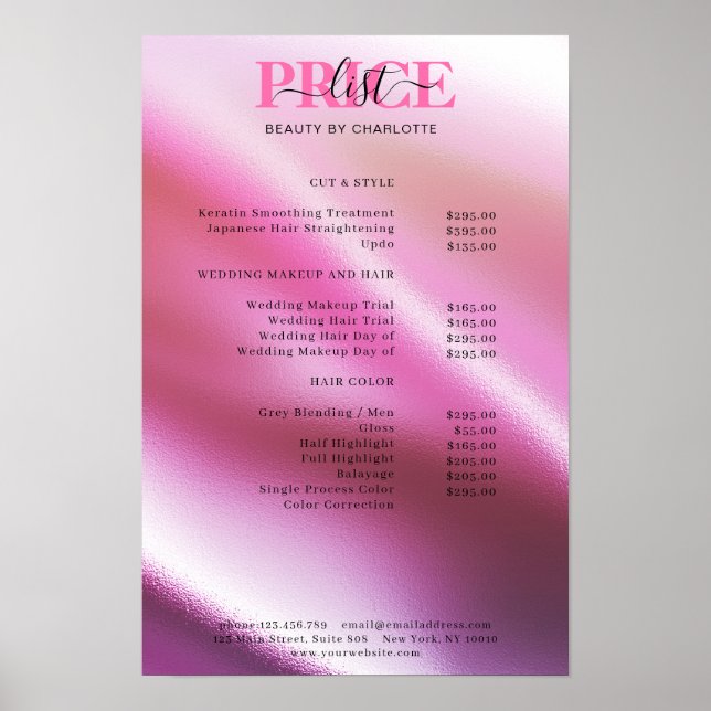 Poster Cartaz de Lista de Preços Modern Glam (Frente)