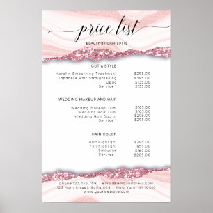 Poster Cartaz de lista de preços moderno, brilho, rosa-br