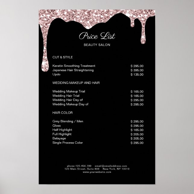 Poster Cartaz de Lista de Preços Moderno com Brilho Rosa  (Frente)