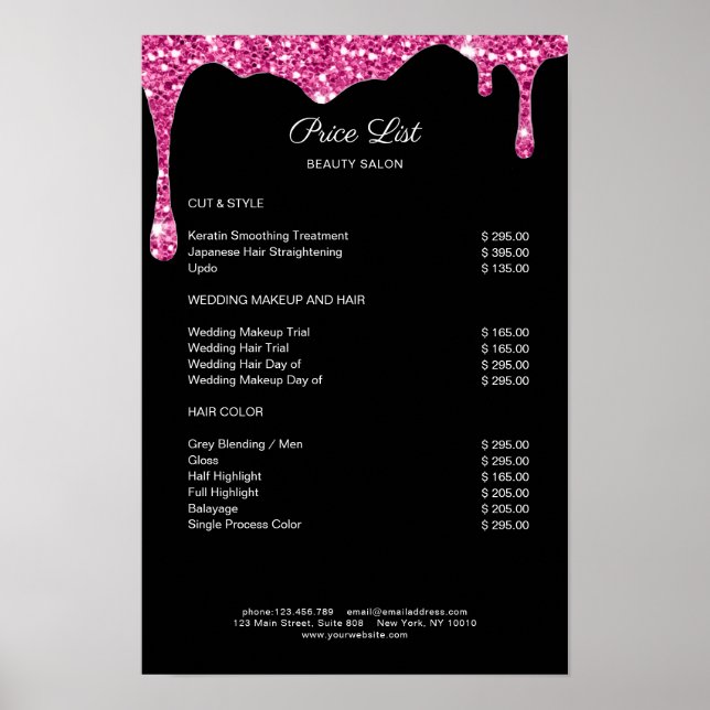 Poster Cartaz de Lista de Preços Moderno Schwarz-Pink Gli (Frente)