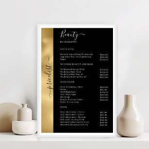 Poster Cartaz de Lista de Preços Preto Dourado Salão