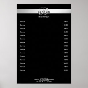 Poster Cartaz de Lista de Preços Preto Prata Monograma El