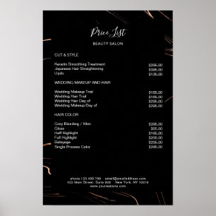 Poster Cartaz de Lista de Preços Preto Rosegold de Mármor