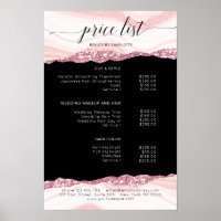 Cartaz de lista de preços rosa-preto moderno com b