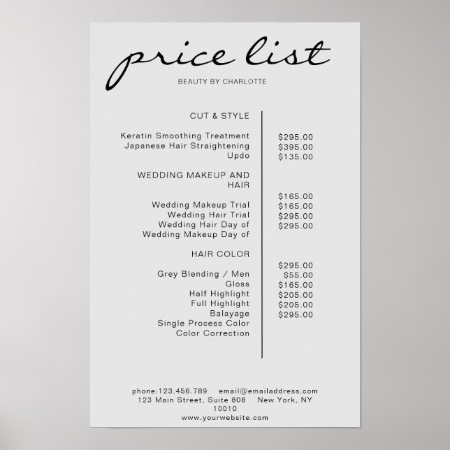 Poster Cartaz de Lista de Preços Simples Moderno (Frente)
