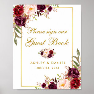 Poster Cartaz de Livro de Hóspedes de Casamento Dourado B