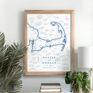 Poster Cartaz de Livro de Visitas Azul Moderno para Casam