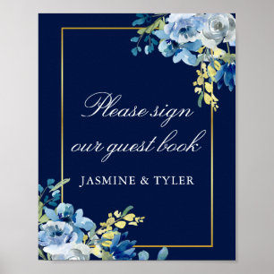 Poster Cartaz de Livro de Visitas de Casamento com Flores