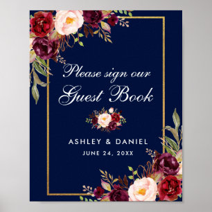 Poster Cartaz de Livro de Visitas de Casamento Floral Bur