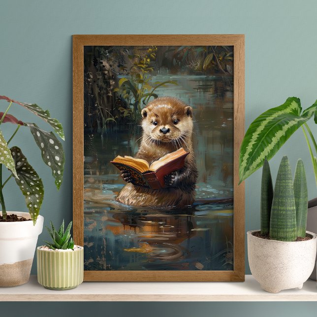 Poster Cartaz de Lontra Fofa Lendo um Livro (Criador carregado)