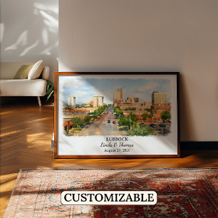 Poster Cartaz de Lubbock Texas, Aquarela, Personalizado