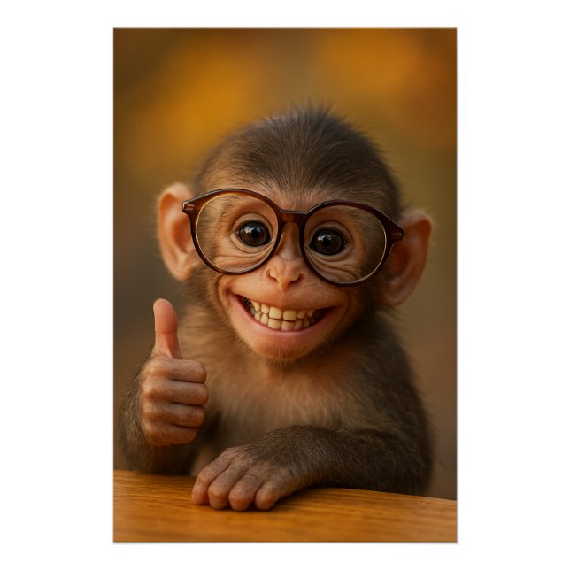 Pôster Cartaz de Macaco Bebê Alegre com Sorriso Divertido (Frente)
