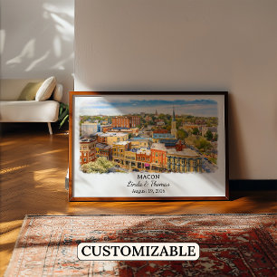 Poster Cartaz de Macon Geórgia, Aquarela, Personalizado