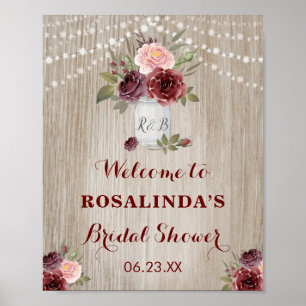 Poster Cartaz de madeira com flores vermelhas para chá de