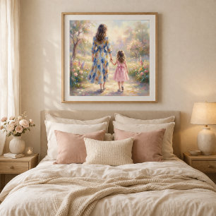 Poster Cartaz de Mãe e Filha Pequena Caminhando