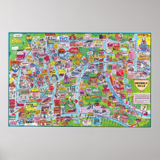 Poster Cartaz de Mapa Antigo de Beverly Hills Califórnia