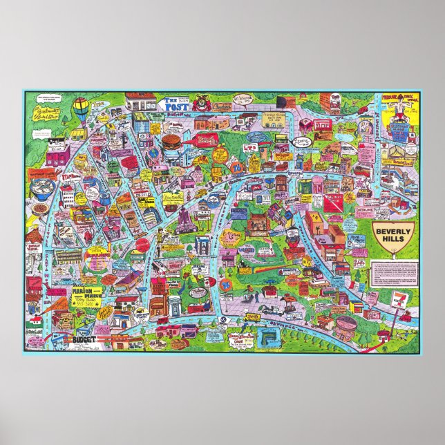 Poster Cartaz de Mapa Antigo de Beverly Hills Califórnia  (Frente)
